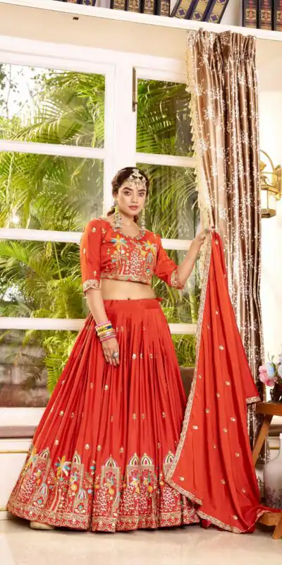 Ram 178 Orange Color Pure Crap Silk Lehenga Choli with Embroidery Work. Best Price βΉ2549. Delivery 4-6 Working Days. Shop now. | Lehenga, Bollywood Lehenga, Creative Lehenga, Designer Lehenga, Embroidered Lehenga, Party Wear Lehenga