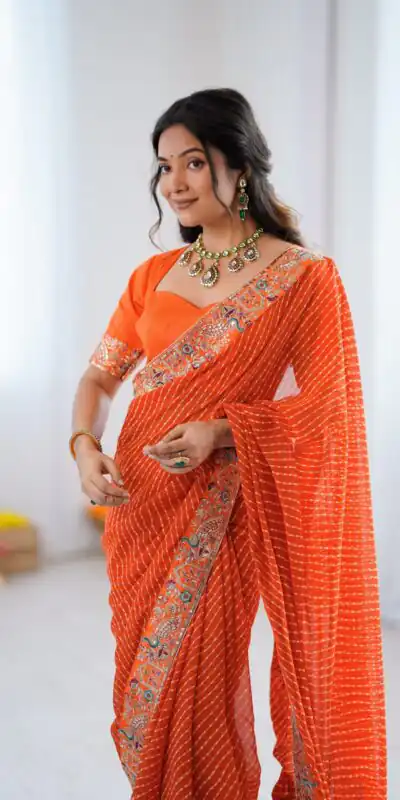SP 79 Orange Faux Georgette Saree Perfect for Wedding, Party, Lohri, Engagement, Baby Shower – . Now at just ₹1999. Delivery 4-6 Working Days. Shop now | Sarees, Bollywood Sarees, Creative Sarees, Designer Sarees, Embroidered Sarees, Ethnic Saree, Modern Digital sarees, Party Wear Sarees