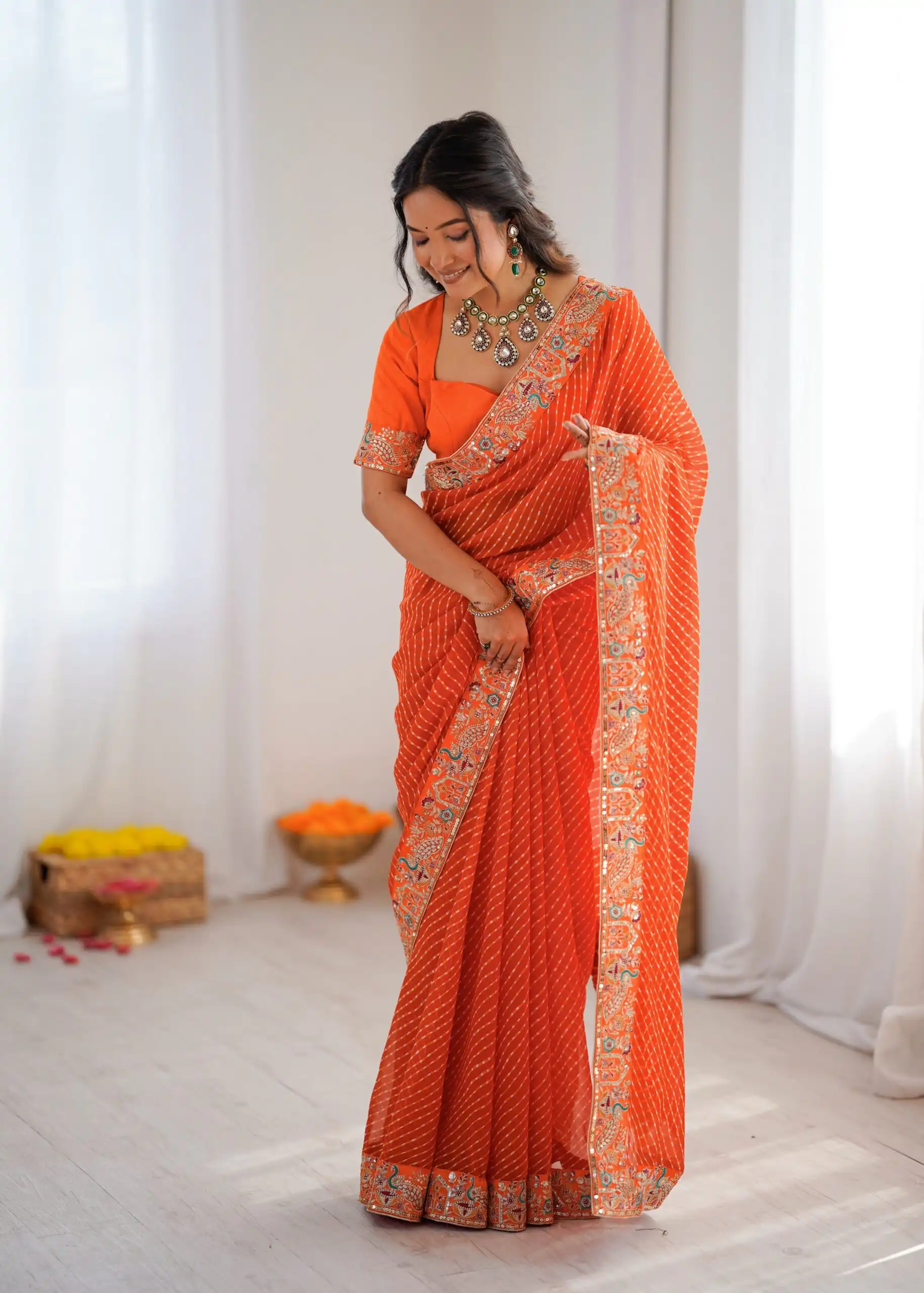 SP 79 Orange Faux Georgette Saree Perfect for Wedding, Party, Lohri, Engagement, Baby Shower – . Now at just ₹1999. Delivery 4-6 Working Days. Shop now | Sarees, Bollywood Sarees, Creative Sarees, Designer Sarees, Embroidered Sarees, Ethnic Saree, Modern Digital sarees, Party Wear Sarees