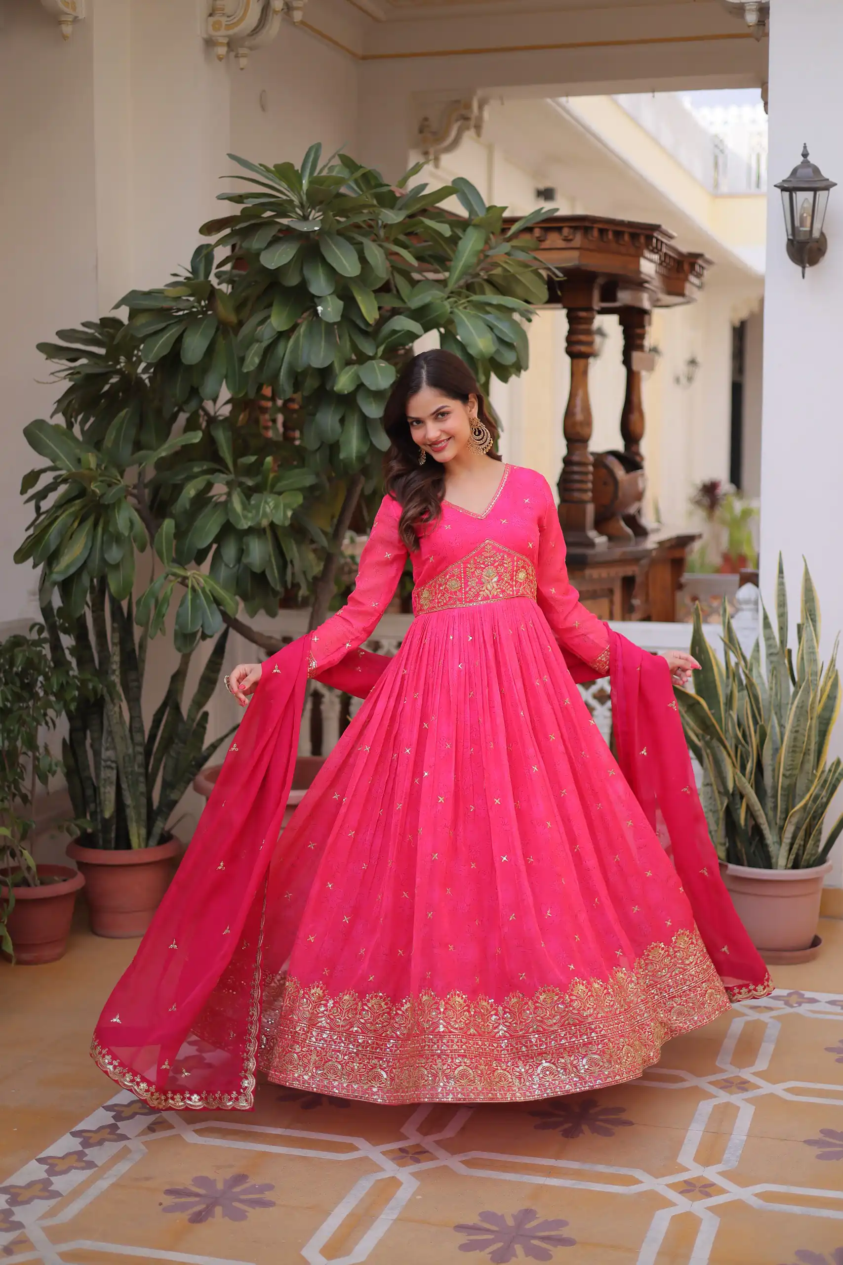 KA 1235 Pink Color Russian Silk Gown with Zari Work & Embroidery Work. Now at just ₹2499. Delivery 4-6 Working Days. Shop now. | Gowns, Bollywood Gowns, Creative Gowns, Designer Gowns, Embroidered Gowns, Party Wear Gowns