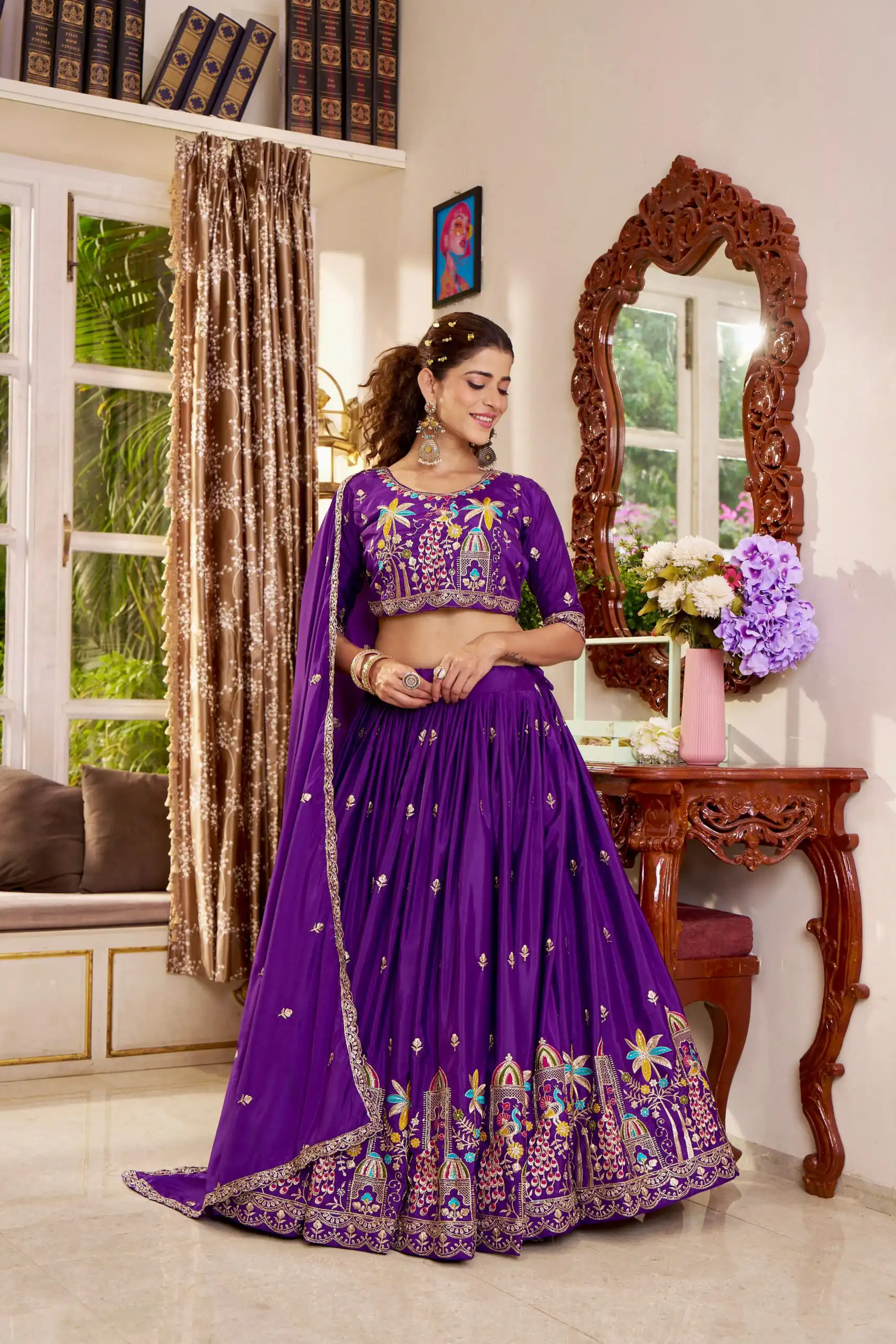 Trendy Purple Crap Silk Embroidery Work Lehenga Choli - Image 3