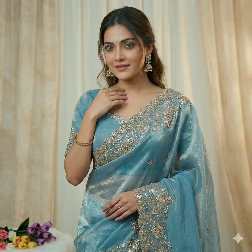 JR 670 Sky Blue in Space Silk Embroidery Work & Zari Work Saree . Available at ₹1949 only. Delivery 4-6 Working Days. Shop now. | Sarees, Bollywood Sarees, Creative Sarees, Designer Sarees, Embroidered Sarees, Ethnic Saree, Modern Digital sarees, Party Wear Sarees