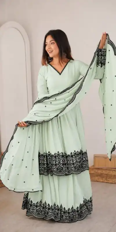 SP 71 Pista Faux Georgette Salwar Suit with Embroidery Work. Available at ₹2499 only. Delivery 4-6 Working Days. Shop now. | Jump Suits, Salwar suit, Casual Suits, Creative suits, Designer Suits, Palazzo Suits, Party Wear Suits, Patiala Suits, Straight Suits