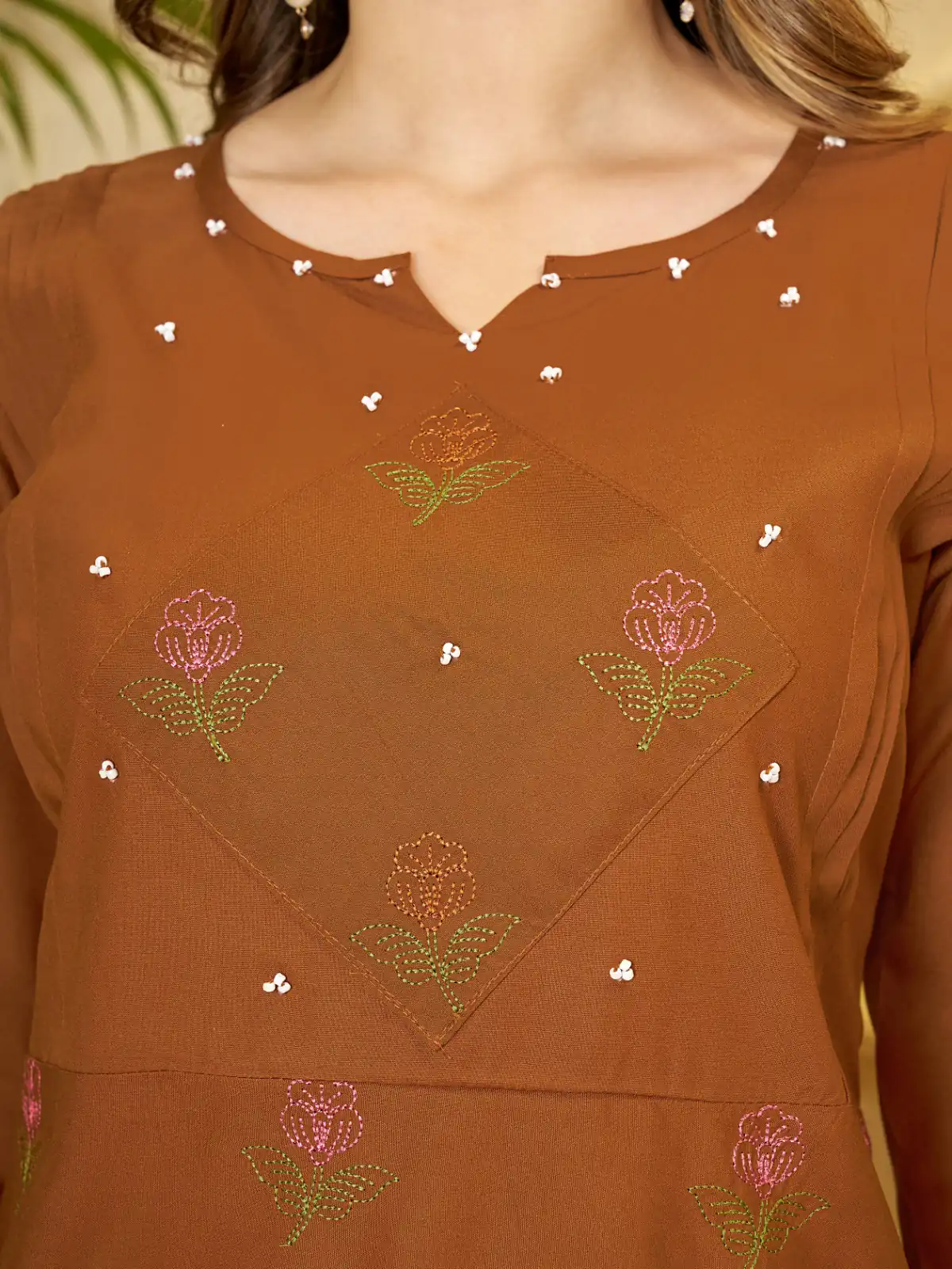 DIVA 158 Rust Viscose Rayon Kurti with Embroidery Work & Mirror Work. Wedding, Party, Festive Grab it for ₹1749. Delivery 4-6 Working Days. Shop now. | Kurti, Bollywood Kurti, Creative Kurtis, Designer Kurti, Party Wear Kurti, Selfie Kurti