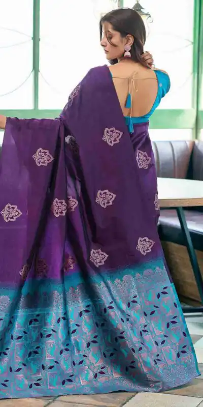 Alternative view of Aglow Purple Soft Lichi Silk Jacquard Work Saree