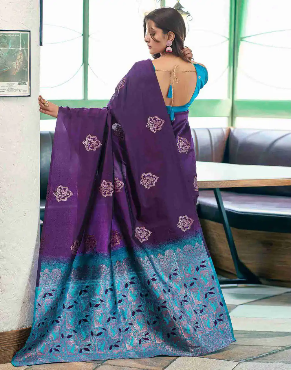 Aglow Purple Soft Lichi Silk Jacquard Work Saree - Image 2