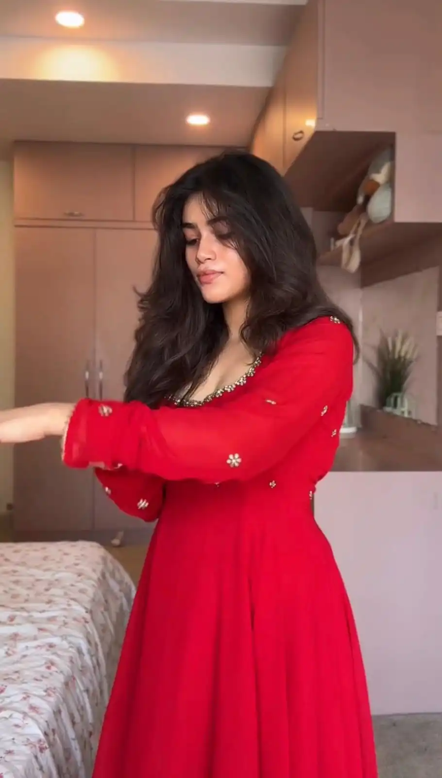 Aglow Red Faux Georgette Embroidery Work Gown - Image 4