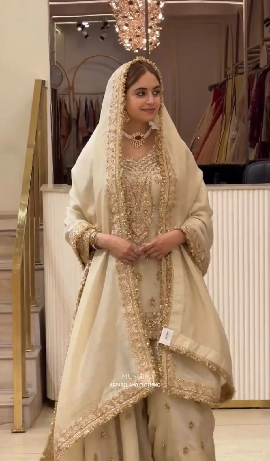 Angelic Cream Chinon Silk Embroider Work Salwar Suit - Image 7