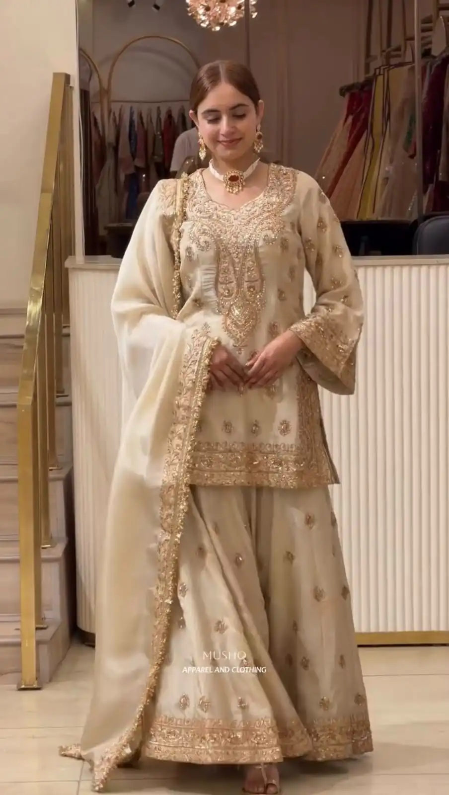 Angelic Cream Chinon Silk Embroider Work Salwar Suit - Image 6