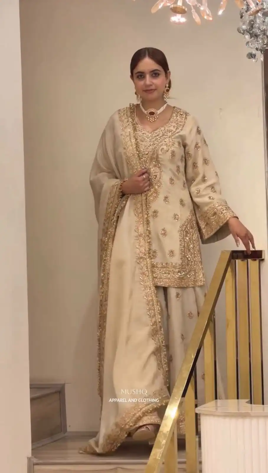 Angelic Cream Chinon Silk Embroider Work Salwar Suit - Image 3