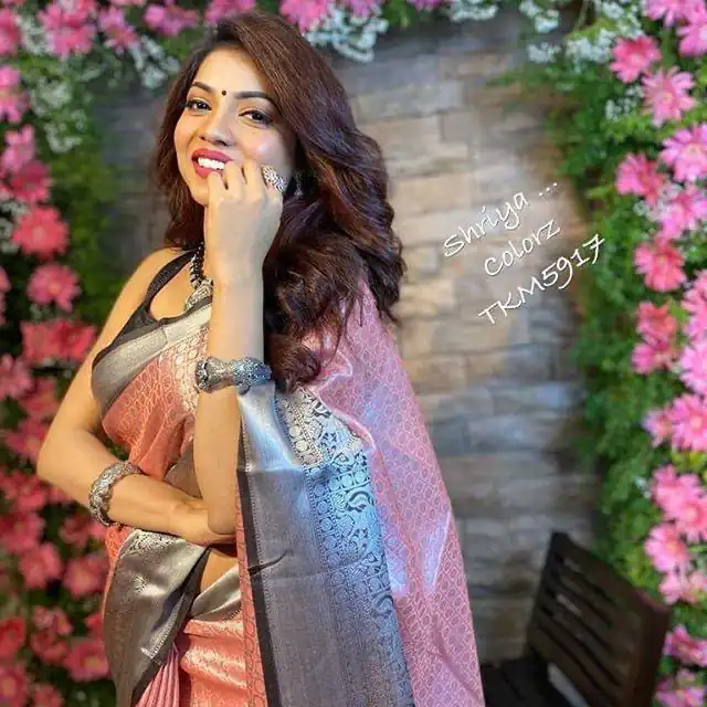 Beautiful Pink Soft Lichi Silk Lace Work Saree - Image 5