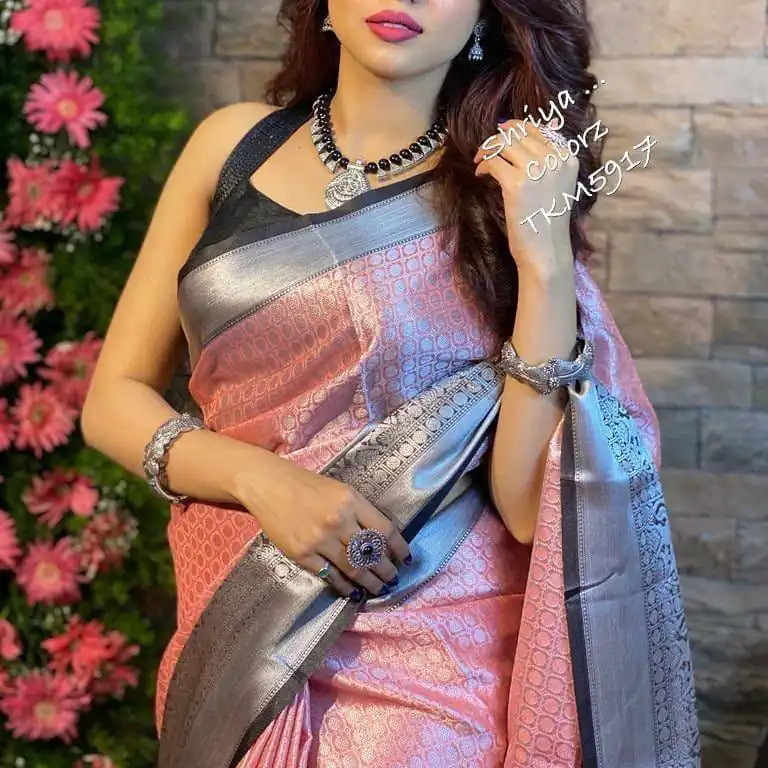 Beautiful Pink Soft Lichi Silk Lace Work Saree - Image 2