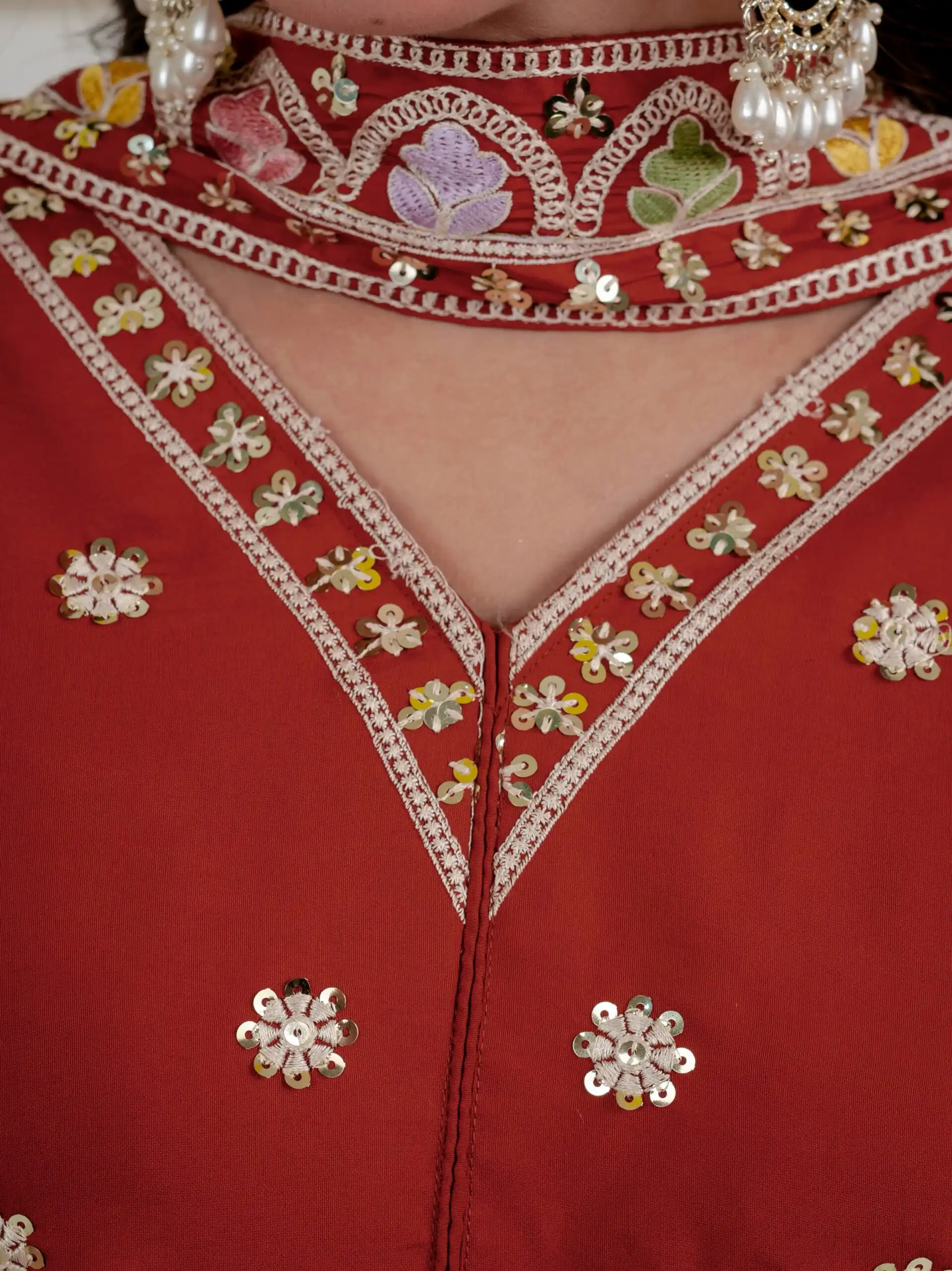 Best Rust Roman Silk Embroidery Sequins Work Salwar Suit - Image 8