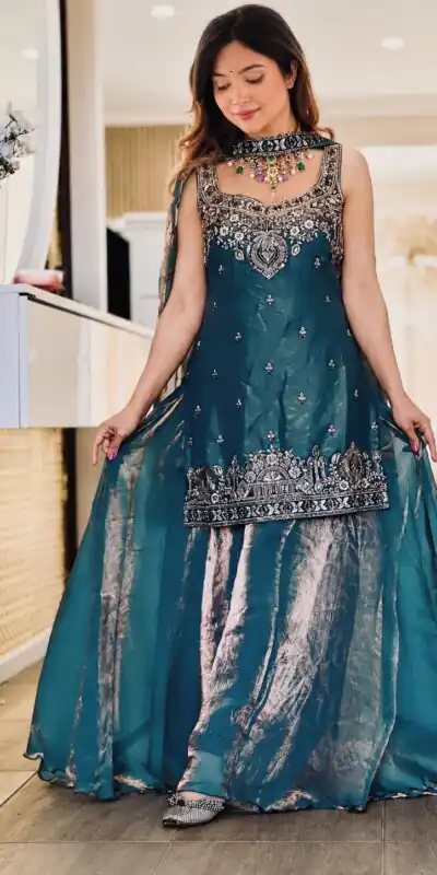 Alternative view of Bright Blue Frendy Silk Zari Embroidery Work Salwar Suit
