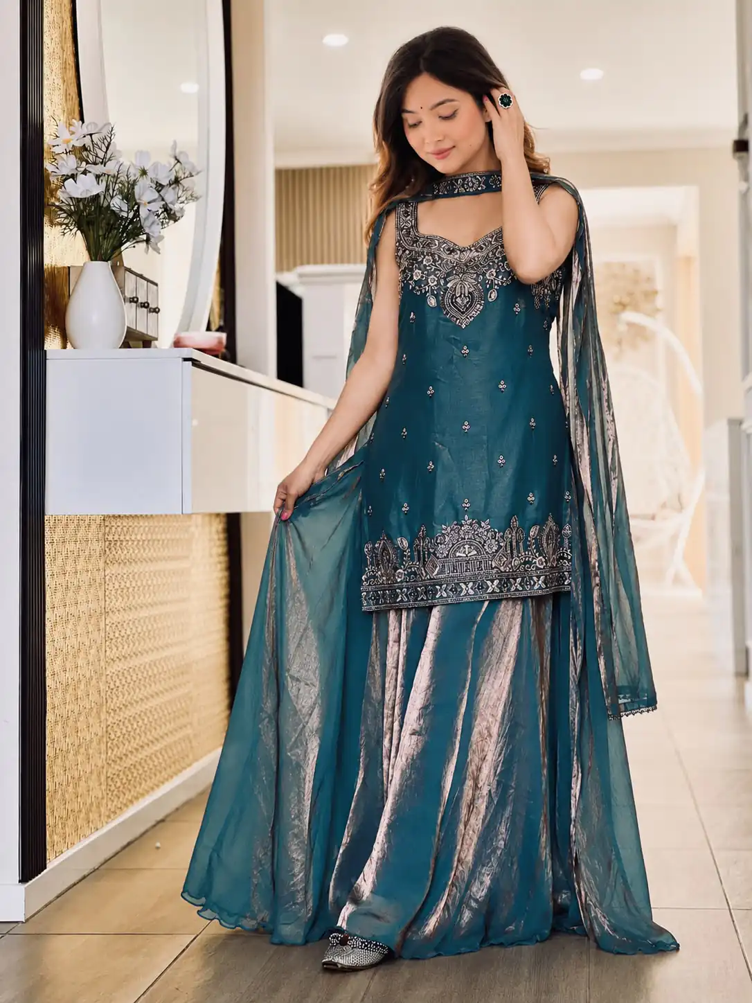 Bright Blue Frendy Silk Zari Embroidery Work Salwar Suit