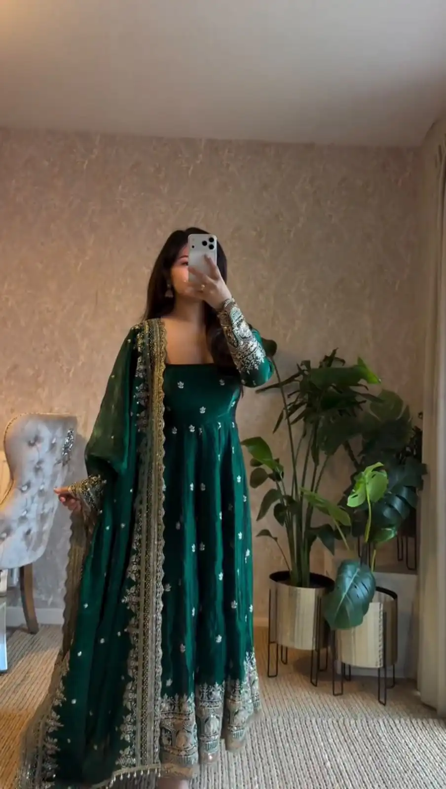Classic Green Georgette Embroidery Work Gown - Image 2