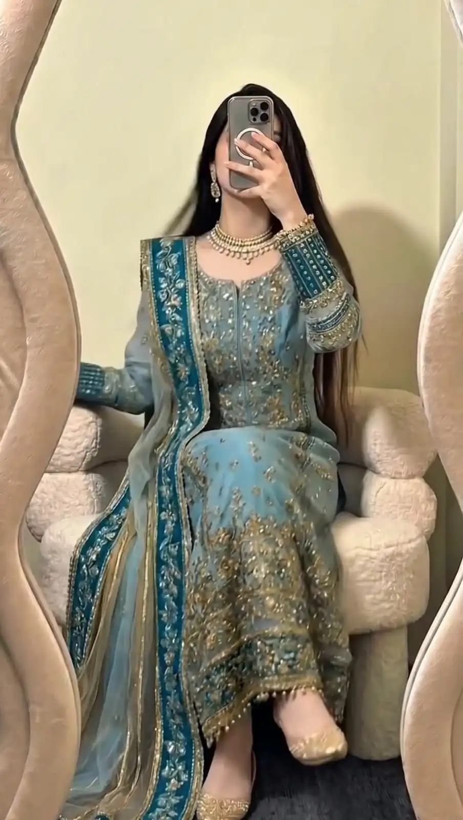Cool Blue Fox Georgette Embroidery Work Salwar Suit - Image 9