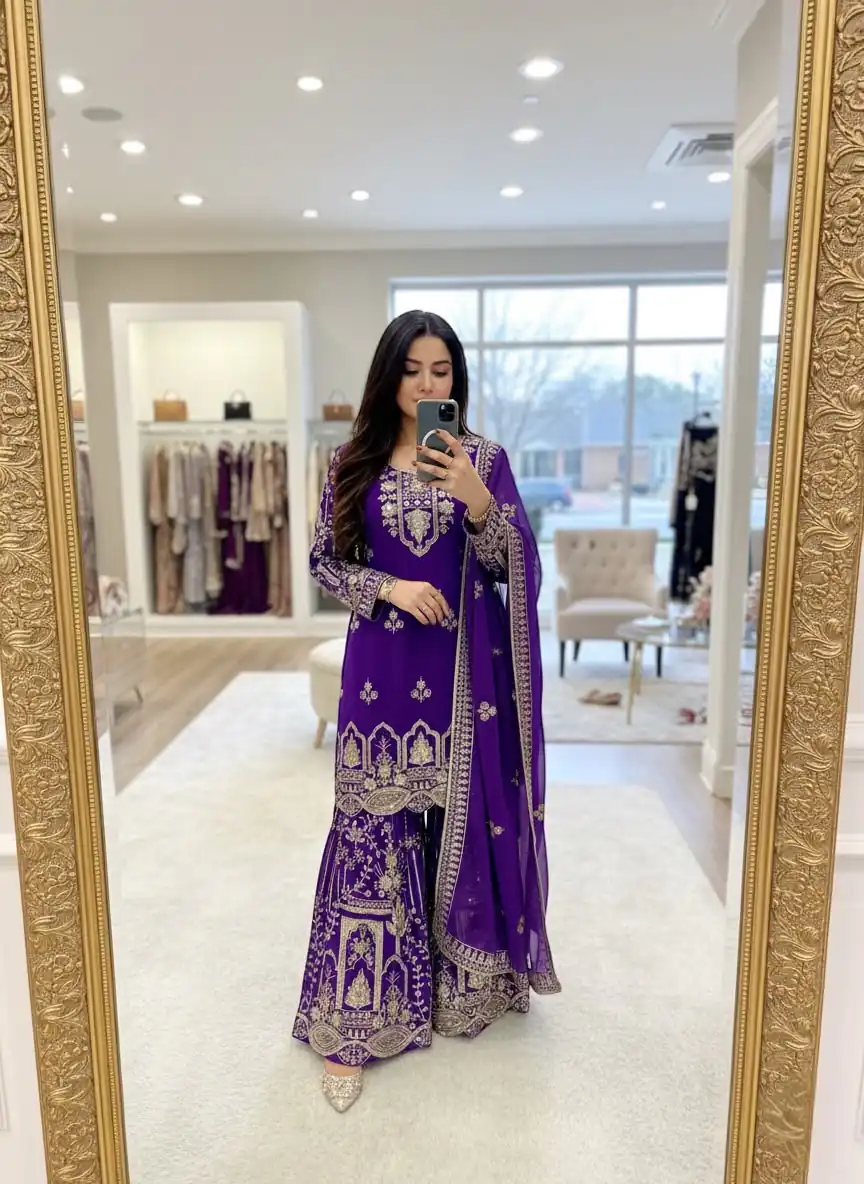 Cool Purple Faux Georgette Sequence Work Salwar Suit