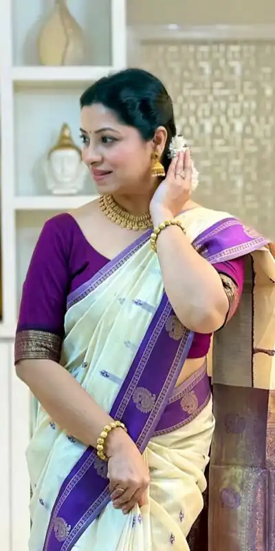 Alternative view of Fancy Cream Soft Lichi Silk Jacquard Work Saree