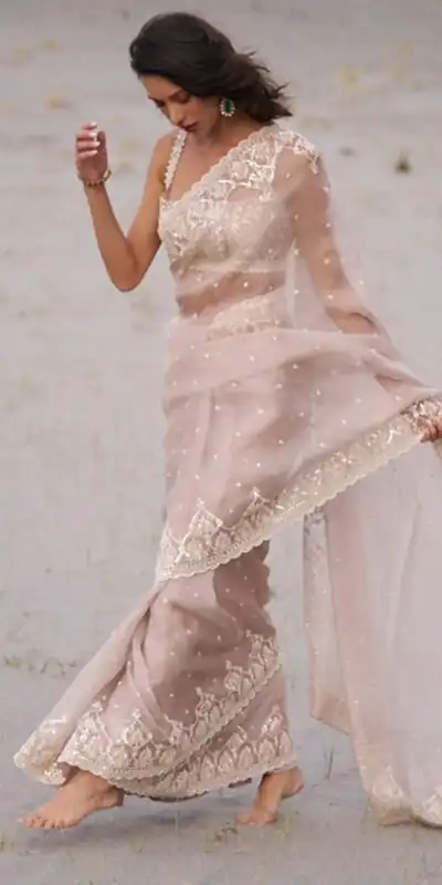 Alternative view of Fancy Off White Tabby Organza Sequins Work Saree
