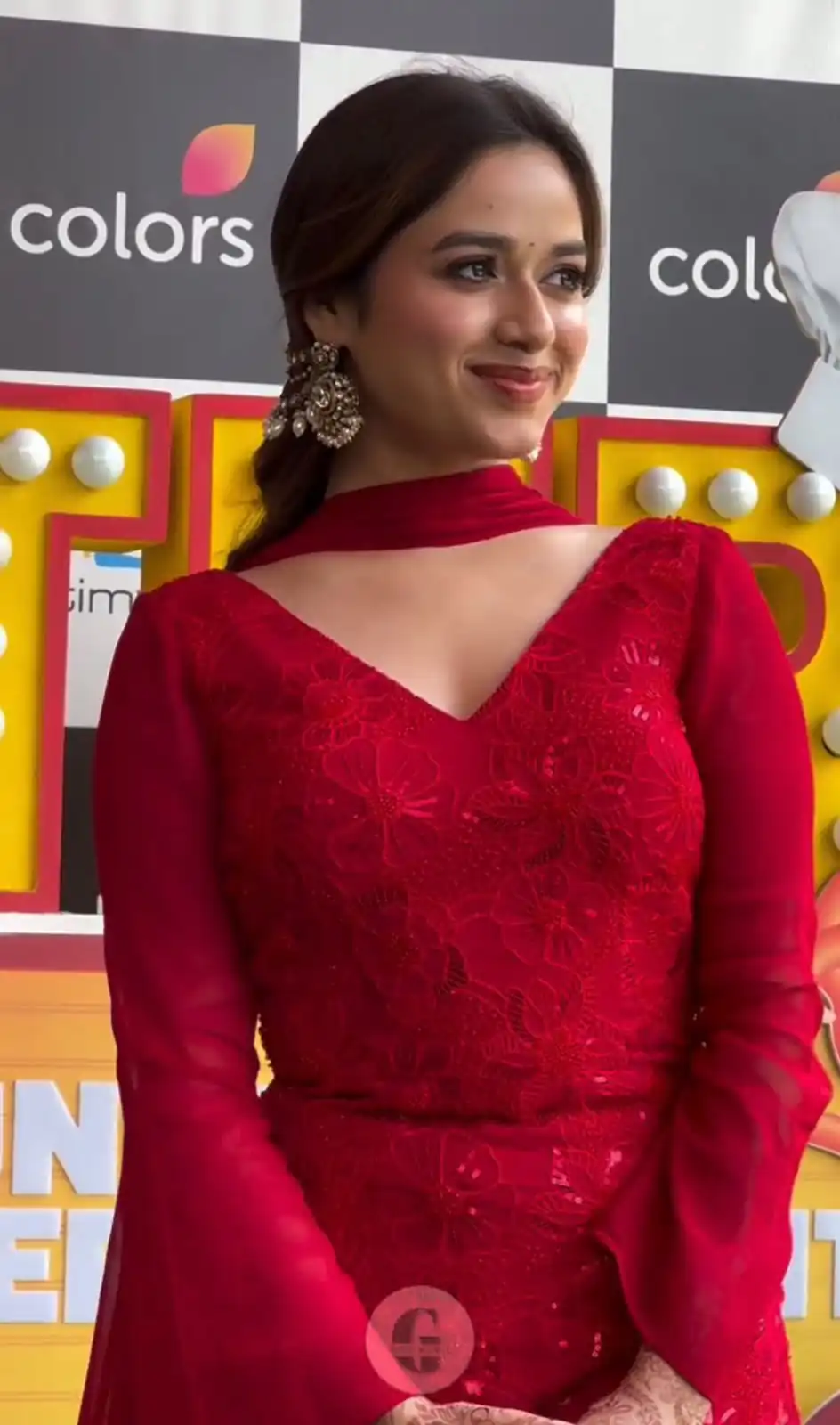 Fancy Red Faux Georgette Sequence Work Salwar Suit - Image 3