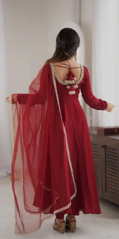 Alternative view of Glowing Maroon Doremon Crush Mirror Work Gown