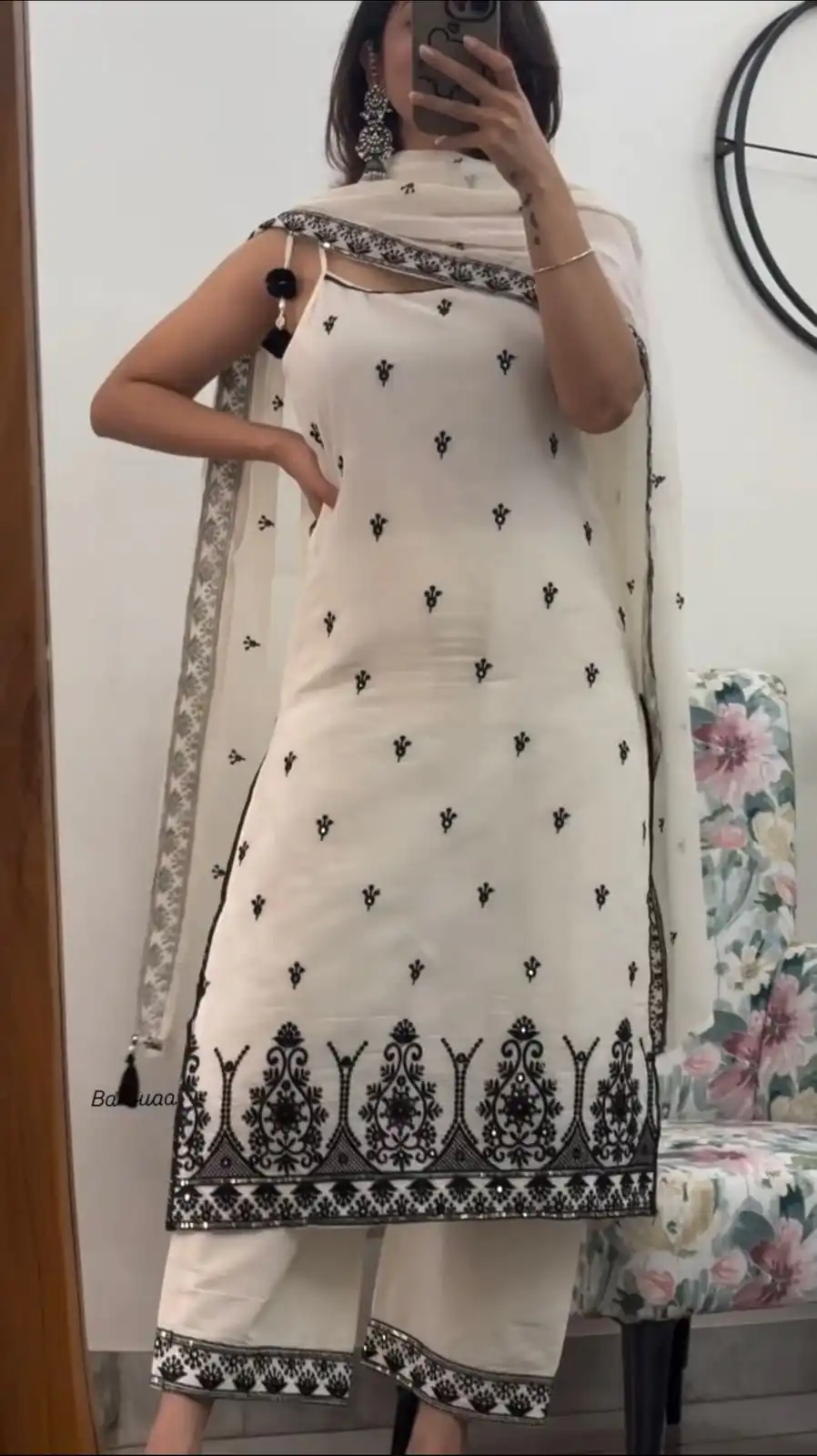 Gorgeous Black Maska Cotton Silk Embroider Work Salwar Suit