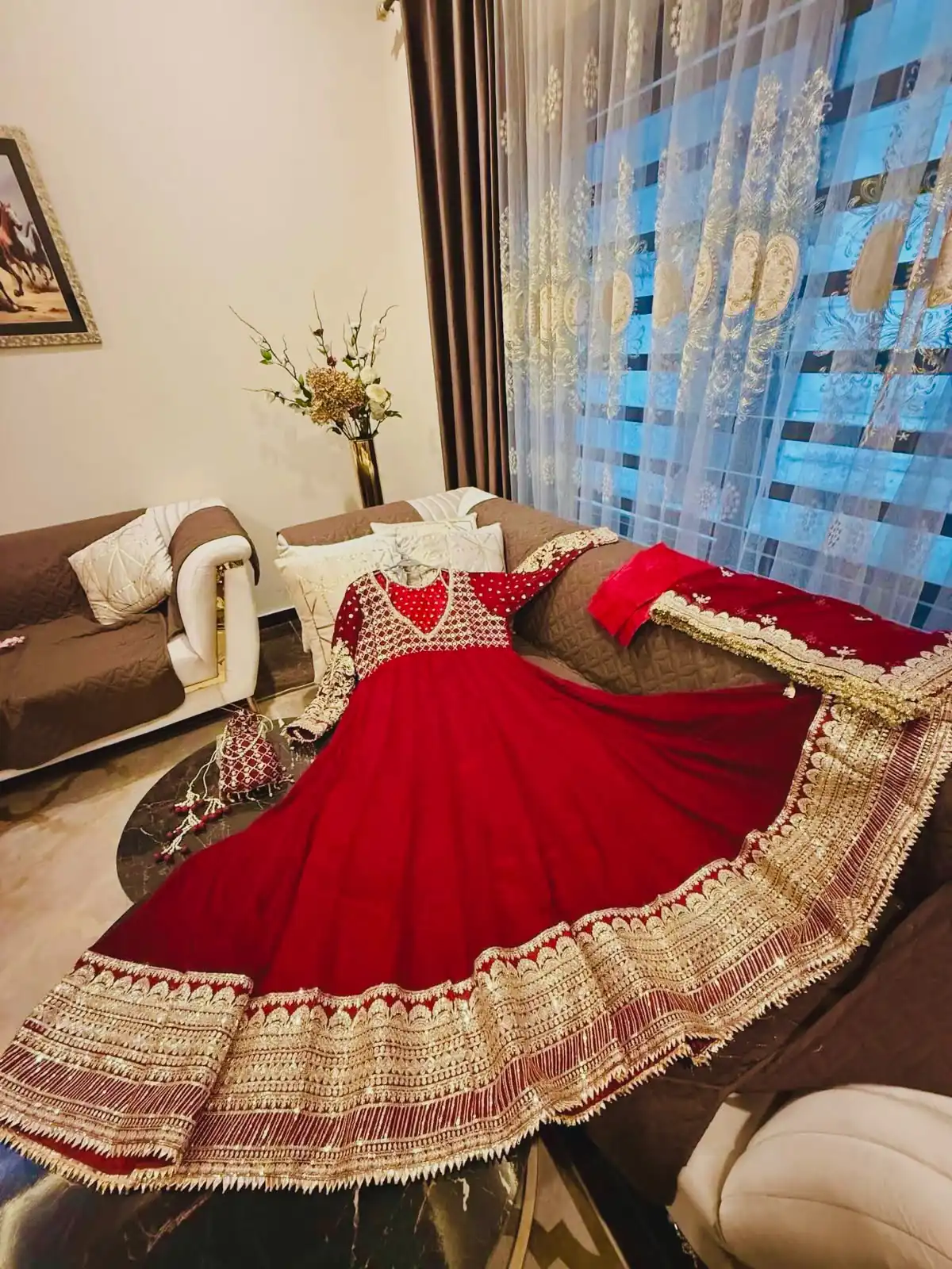 Gorgeous Red Georgette Embroidery Work Gown - Image 2
