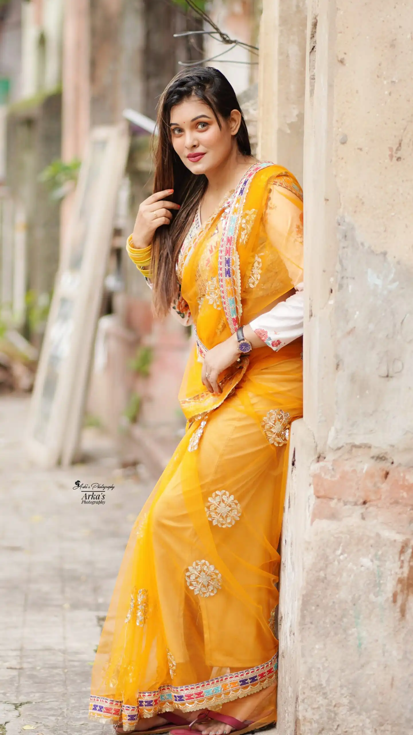 Magical Mustered Butterfly Net Embroidery Work Saree - Image 5