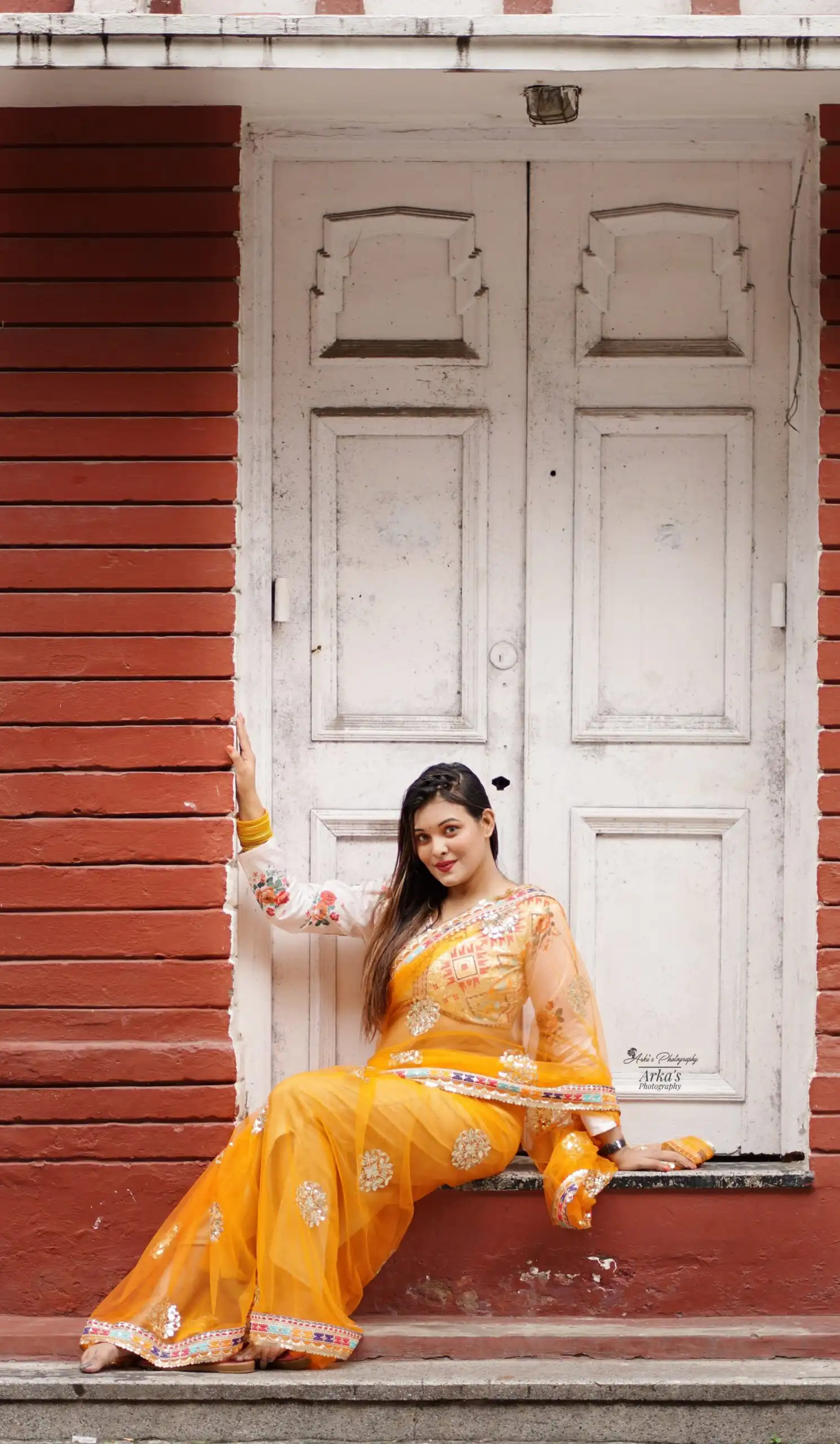 Magical Mustered Butterfly Net Embroidery Work Saree - Image 4