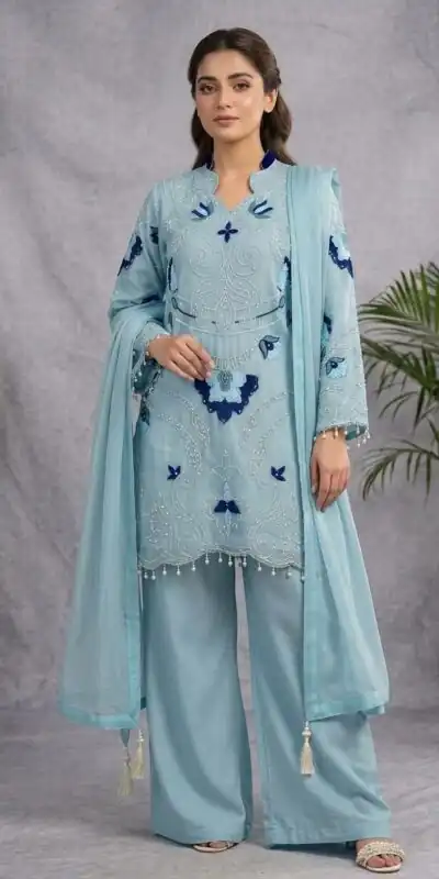 Alternative view of Nice Blue Soft Organza Embroidery Cut Work Gown