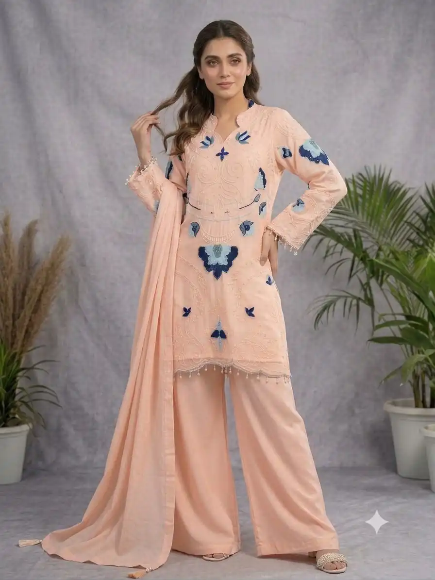 Nice Peach Soft Organza Embroidery Cut Work Gown - Image 4