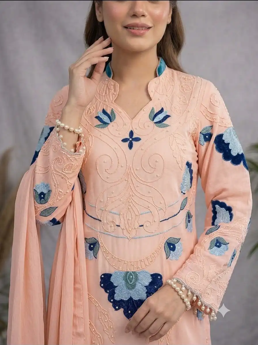 Nice Peach Soft Organza Embroidery Cut Work Gown - Image 3