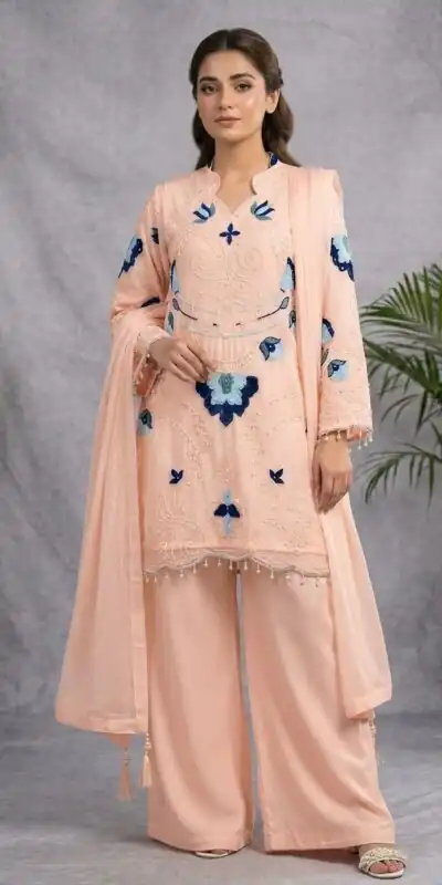 Alternative view of Nice Peach Soft Organza Embroidery Cut Work Gown