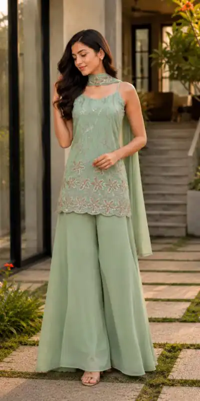 Alternative view of Nice Pista Faux Georgette Embroidery Work Salwar Suit