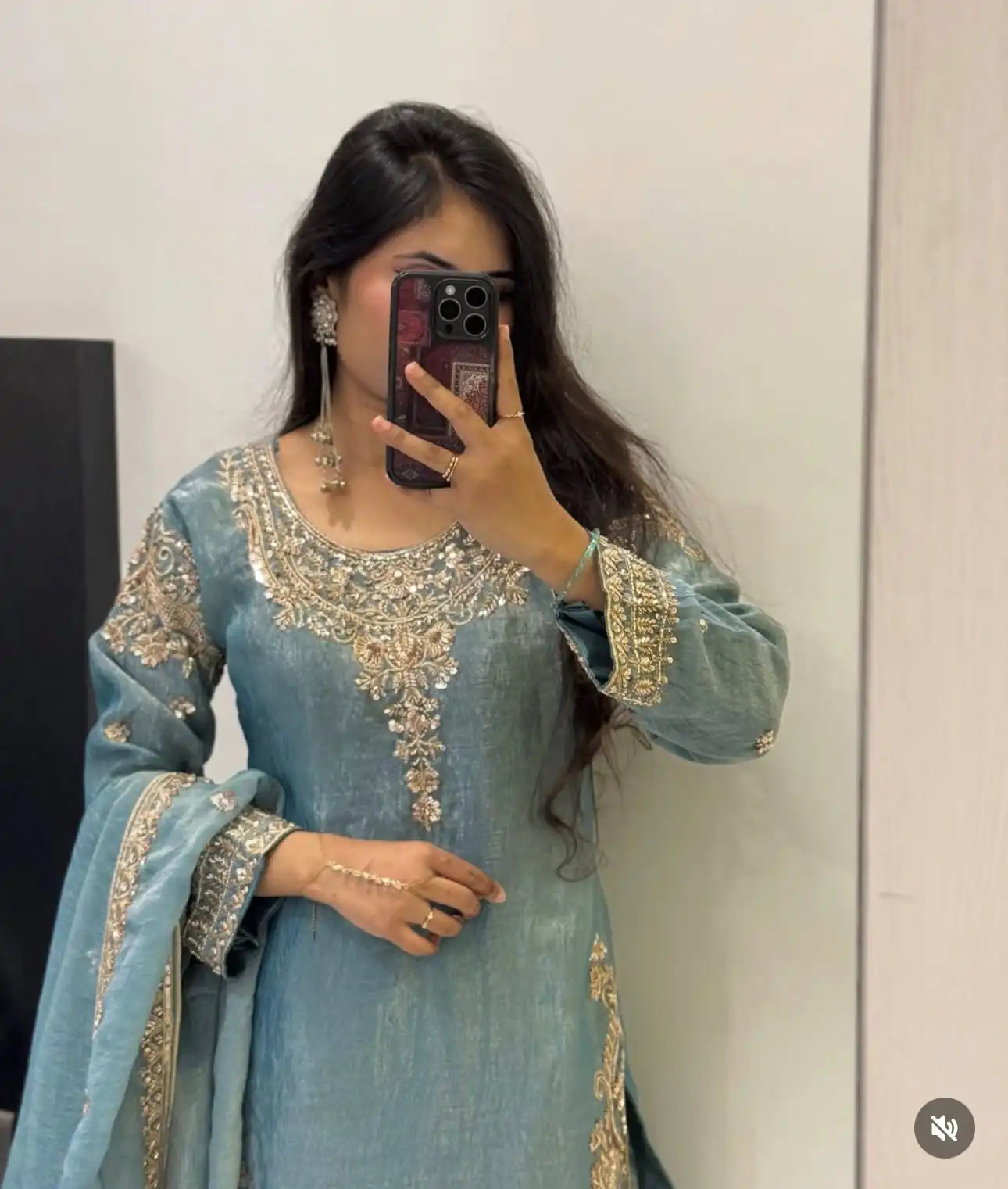 Nice Sky Blue Zimmy Chu Silk Embroider Work Salwar Suit - Image 6