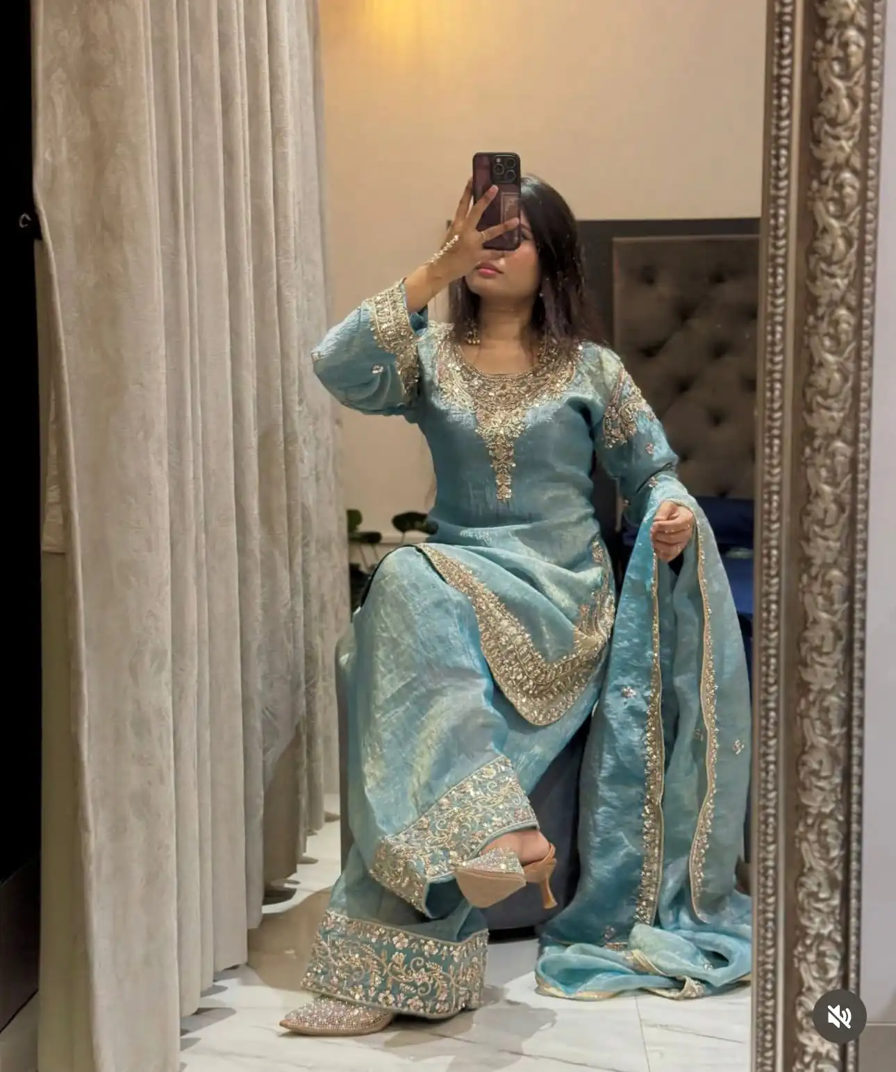 Nice Sky Blue Zimmy Chu Silk Embroider Work Salwar Suit