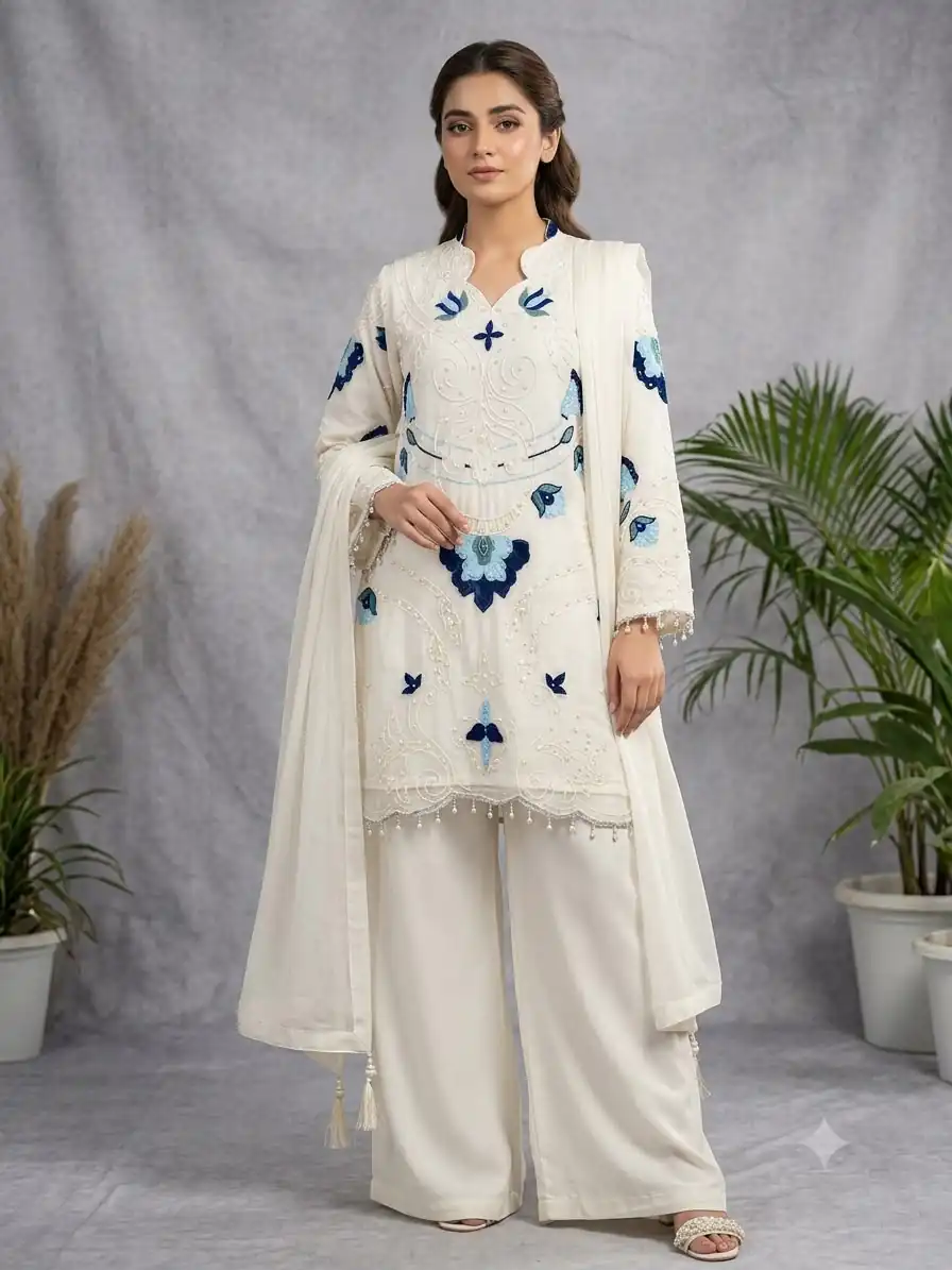 Nice White Soft Organza Embroidery Cut Work Gown - Image 2