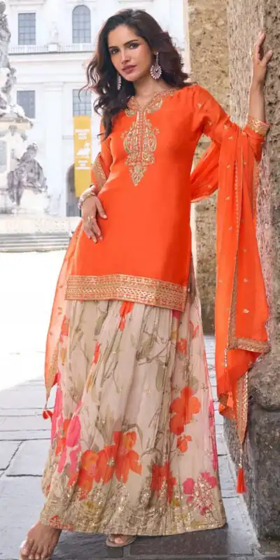 Alternative view of Perfect Orange Chinon Silk Embroidery Salwar Suit