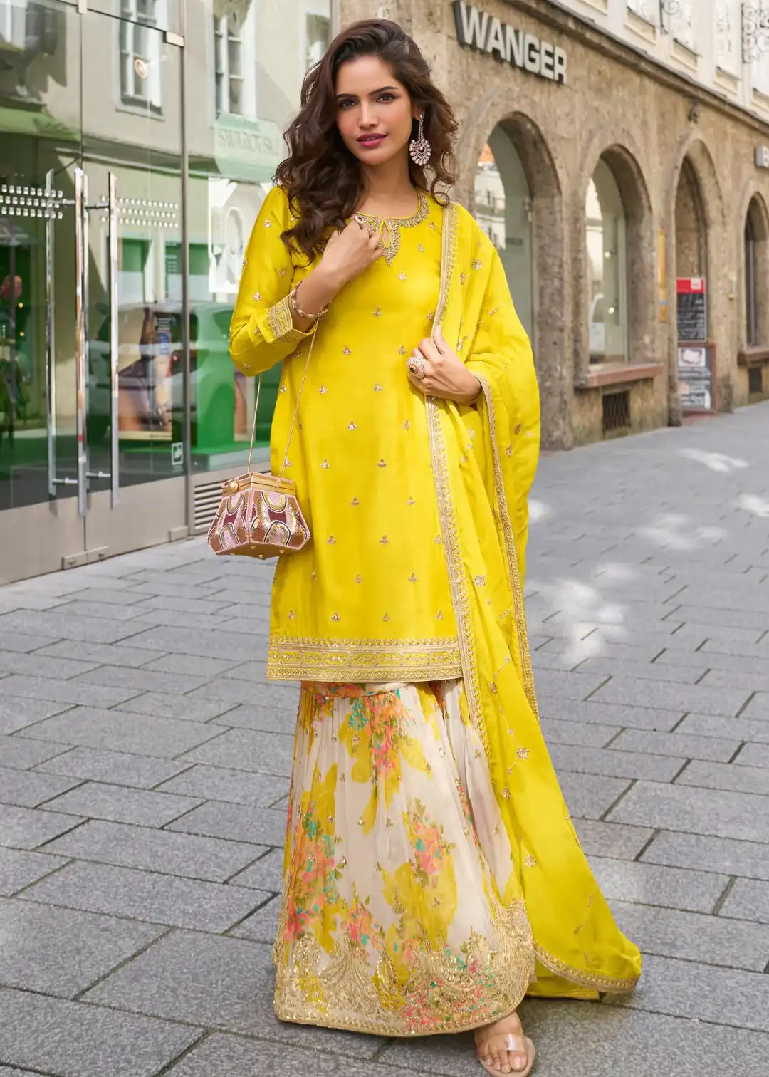 Perfect Yellow Chinon Silk Embroidery Salwar Suit