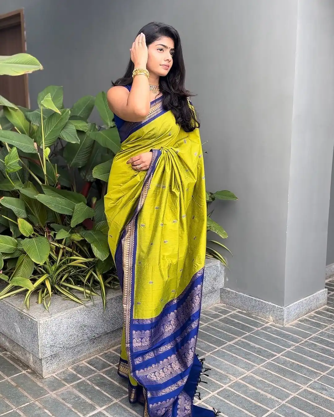 Pretty Lime Yellow Lichi Silk Jacquard Border Work Saree