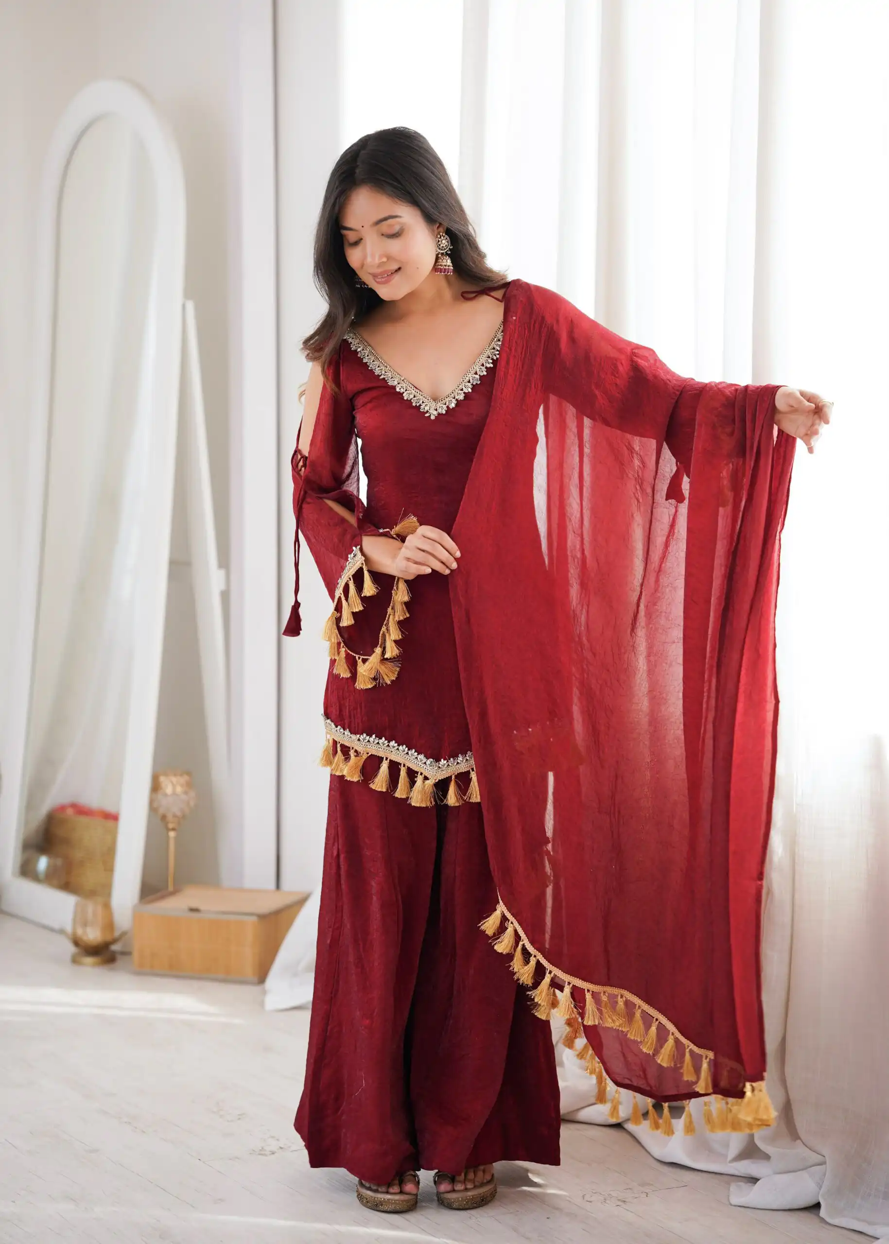 Pretty Maroon Doremon Crush Mirror Work Salwar Suit - Image 11