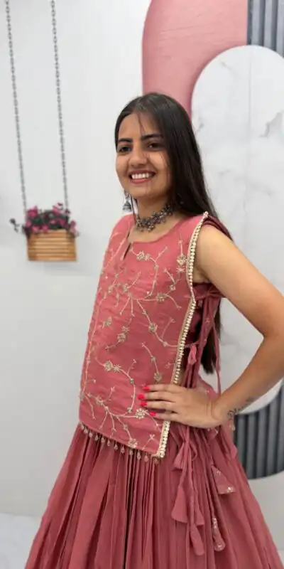 Alternative view of Pretty Peach Crunchy Silk With Sequins Work Lehenga Choli