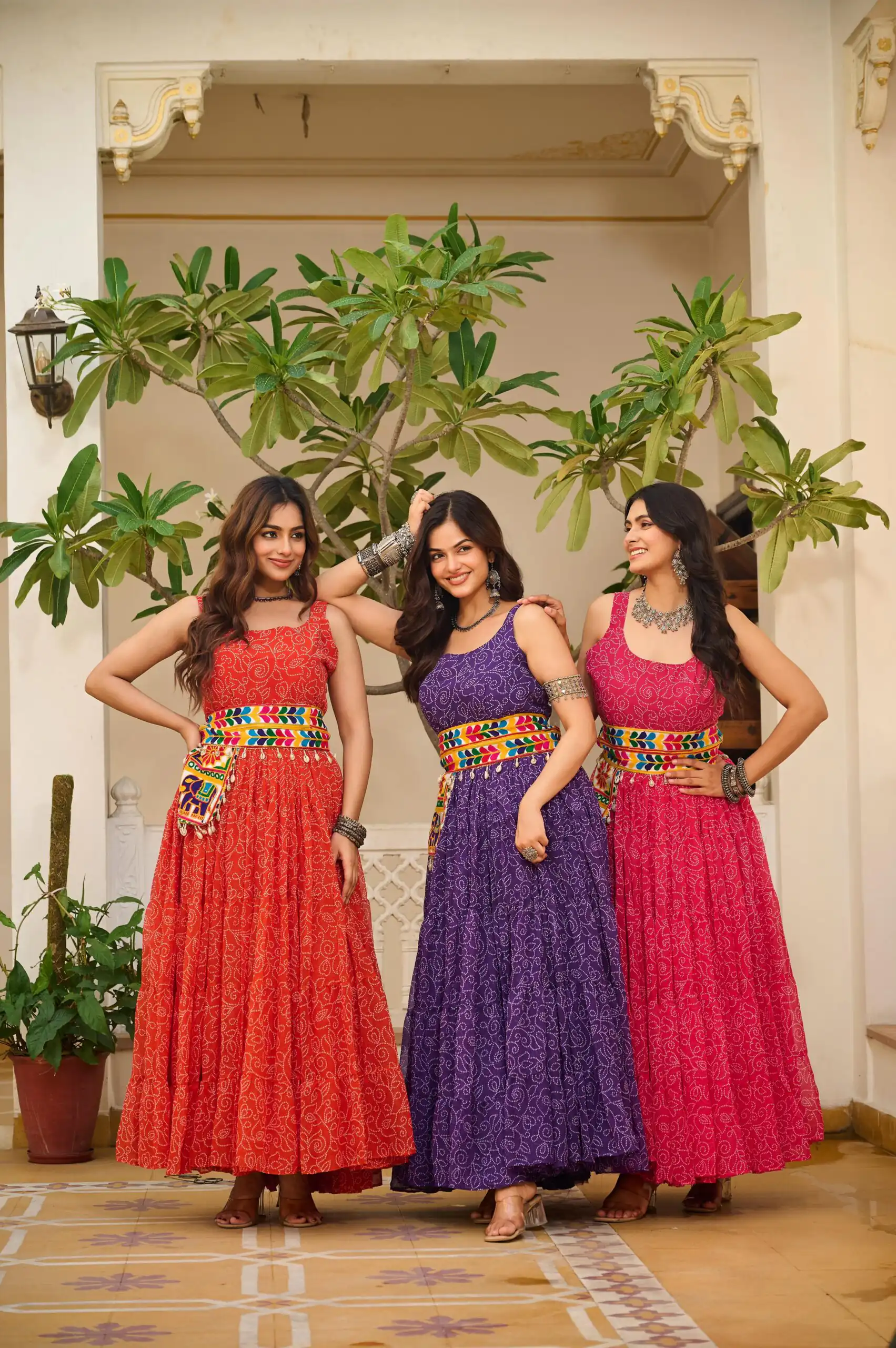 Pretty Purple Faux Georgette Mirror Gamathi Work Gown - Image 4