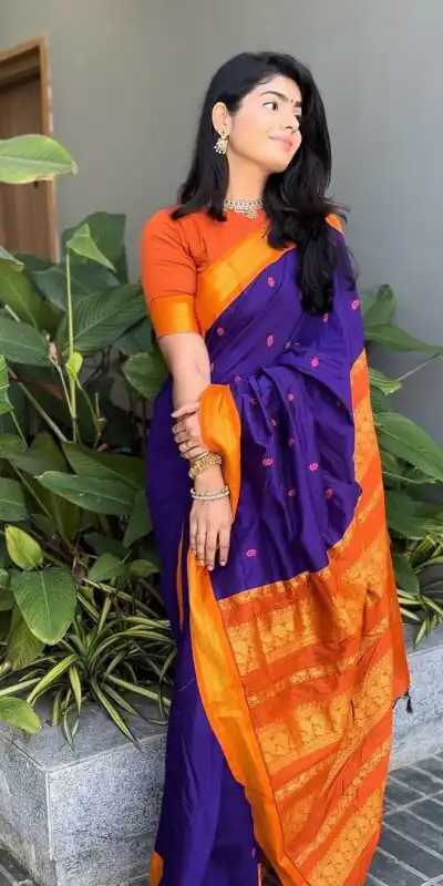 Alternative view of Pretty Royal Blue Lichi Silk Jacquard Border Work Saree