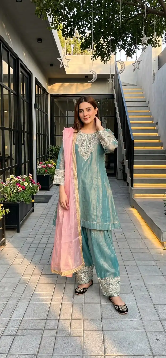 Shiny Blue Fandy Silk Sequins Work Salwar Suit - Image 3