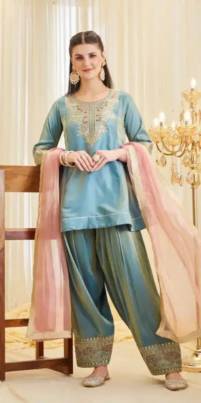 Alternative view of Shiny Blue Fandy Silk Sequins Work Salwar Suit