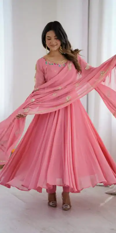 Alternative view of Shiny Dusty Pink Faux Georgette Sequins Work Gown
