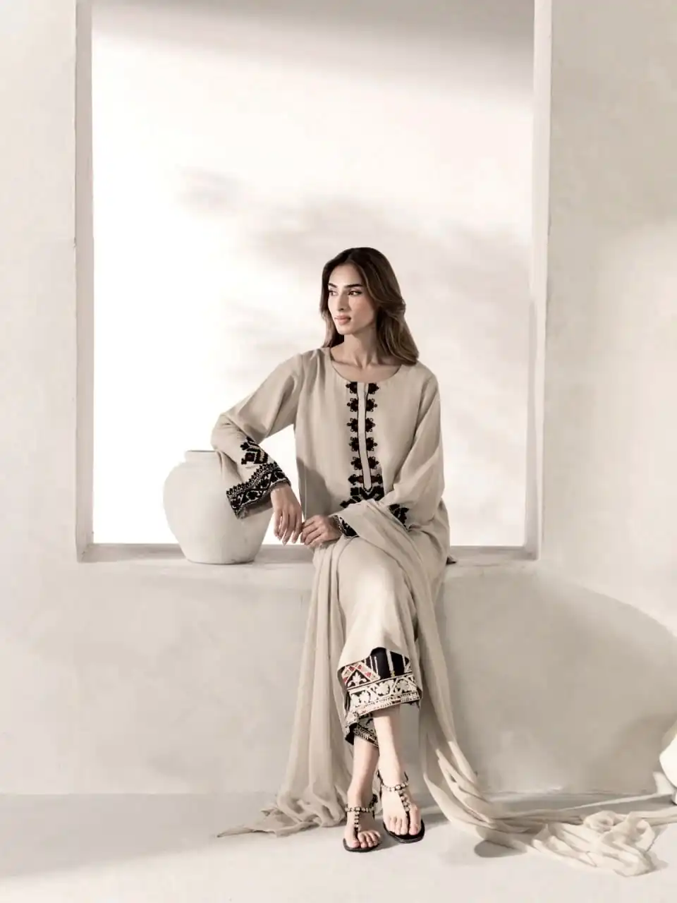 Shiny Grey Rayon Satin Embroidery Work Salwar Suit - Image 3
