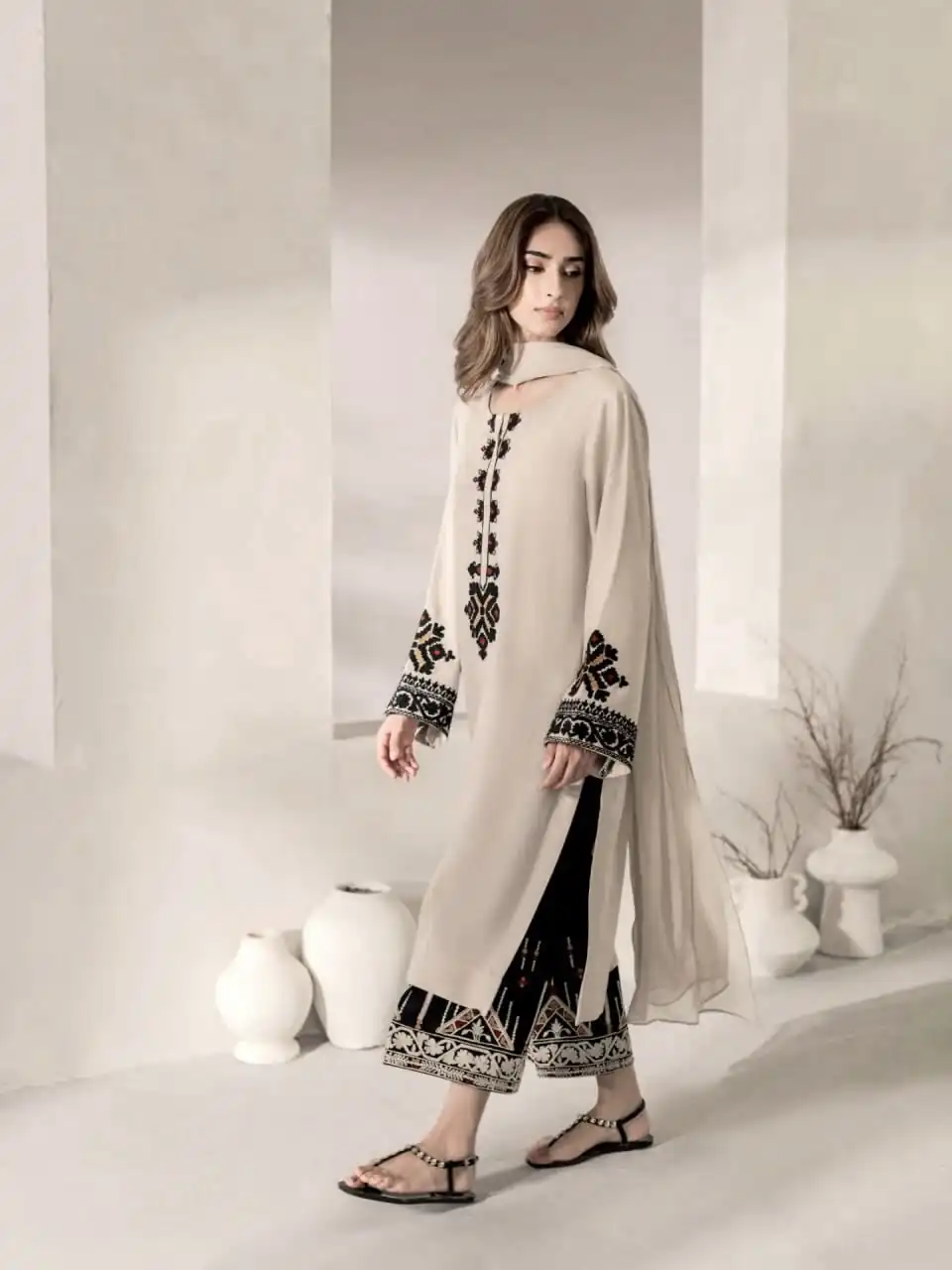 Shiny Grey Rayon Satin Embroidery Work Salwar Suit - Image 2